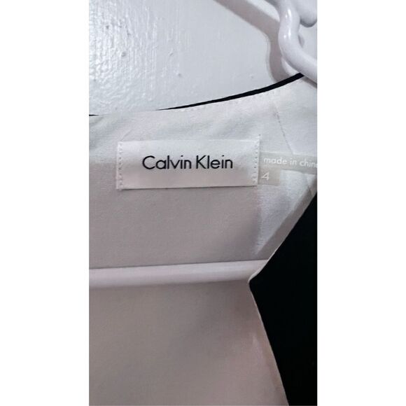 CALVIN KLEIN LITTLE BLACK DRESS RUCHED SQUARE NECK SIDE ZIP A LINE SZ 4 - Picture 4 of 9